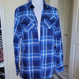 Burnside Blue Plaid Button-Up Flannel Shirt